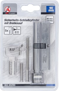 BGS Do it yourself 85290 Bezpečnostná dverová cylindrická vložka s otočným gombíkom 45/45 – 90 mm – Poniklovaná mosadz – 5 kľúčov – Pre interiérové a exteriérové dvere z dreva, kovu a PVC 4