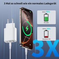 Încărcător BHHB 30W USB-C cu 3 porturi, adaptor de încărcare rapidă cu conectori USB-C și USB-A, cu cablu USB-C de 2 m, compatibil cu iPhone 17 16 15 Pro Max, Samsung Galaxy S25 S24 7