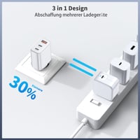 Încărcător BHHB 30W USB-C cu 3 porturi, adaptor de încărcare rapidă cu conectori USB-C și USB-A, cu cablu USB-C de 2 m, compatibil cu iPhone 17 16 15 Pro Max, Samsung Galaxy S25 S24 2