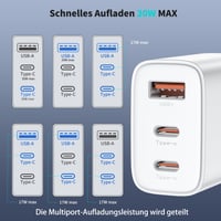 Încărcător BHHB 30W USB-C cu 3 porturi, adaptor de încărcare rapidă cu conectori USB-C și USB-A, cu cablu USB-C de 2 m, compatibil cu iPhone 17 16 15 Pro Max, Samsung Galaxy S25 S24 5