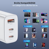 Încărcător BHHB 30W USB-C cu 3 porturi, adaptor de încărcare rapidă cu conectori USB-C și USB-A, cu cablu USB-C de 2 m, compatibil cu iPhone 17 16 15 Pro Max, Samsung Galaxy S25 S24 4