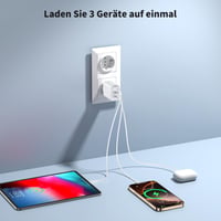 Încărcător BHHB 30W USB-C cu 3 porturi, adaptor de încărcare rapidă cu conectori USB-C și USB-A, cu cablu USB-C de 2 m, compatibil cu iPhone 17 16 15 Pro Max, Samsung Galaxy S25 S24 6