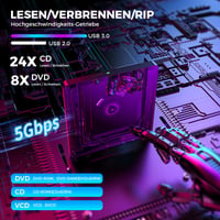 Externá DVD mechanika BHHB USB 3.0 a USB-C, napaľovačka/čítačka CD/DVD±RW, ultra tenká, brúsený kov — chybná (neotvára sa (stav: pozri 2. obrázok) 6
