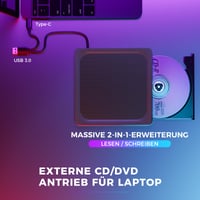 Externá DVD mechanika BHHB USB 3.0 a USB-C, napaľovačka/čítačka CD/DVD±RW, ultra tenká, brúsený kov — chybná (neotvára sa (stav: pozri 2. obrázok) 4