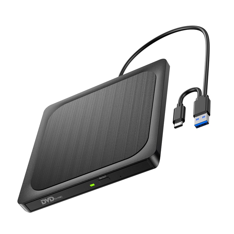 Externá DVD mechanika BHHB, USB 3.0 a USB-C, CD DVD±RW vypaľovačka a čítačka, ultratenký dizajn, kompatibilná s notebookmi, PC, MacBookmi, iMacmi, systémami Windows, Linux a MacOS, povrch z brúseného kovu