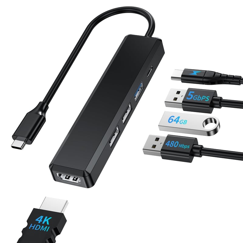 BHHB M80 USB-C Hub - HDMI 4K, PD 100W, USB-A 3.0, 5 az 1-ben - fekete