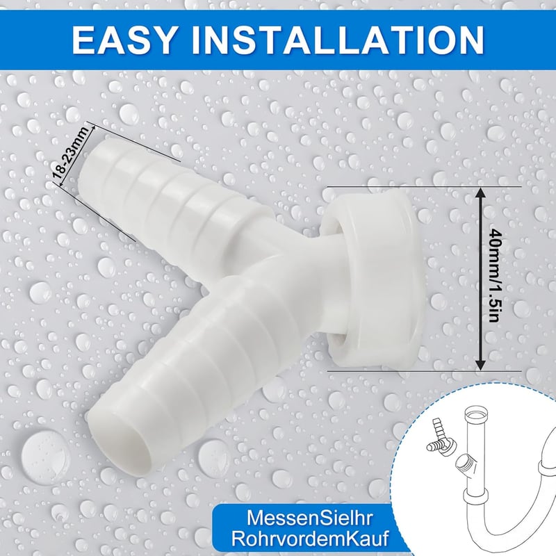 BHHTBB Mosogatógép Mosógép Lefolyó Adapter Y Elosztó 1 Hüvelyk 40mm Cső 19-23mm Bemenet Tömlőbilinccsel