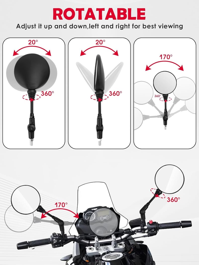 BHHTBB Motoros Visszapillantó Tükör E-Jeles Univerzális Kerek Kormányvég Tükör M8 M10 Menettel 360° Forgatható Roller ATV Motorkerékpár