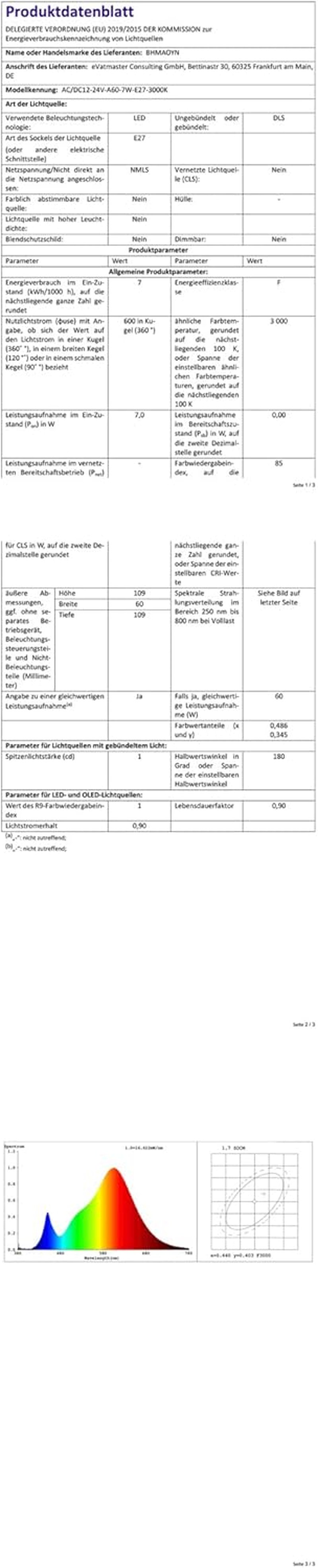 BHMAOYN 7W LED izzó E27 12V 24V napelemes rendszerhez, meleg fehér 3000K, 3 darab