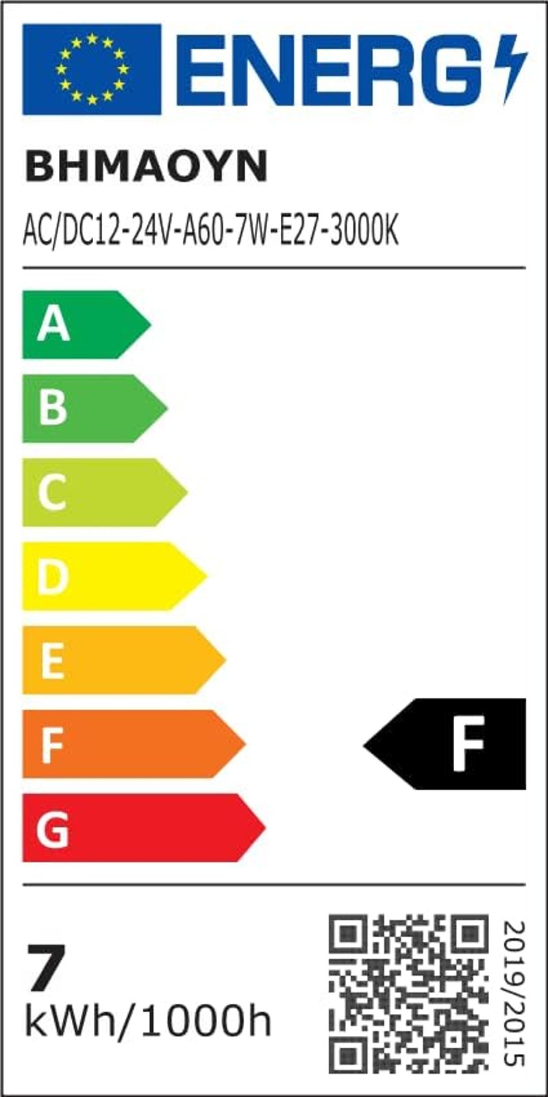BHMAOYN 7W LED izzó E27 12V 24V napelemes rendszerhez, meleg fehér 3000K, 3 darab