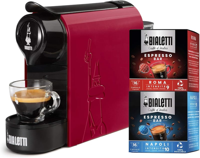 Bialetti Gioia kapszulás espresso kávéfőző 32 kapszulával - piros