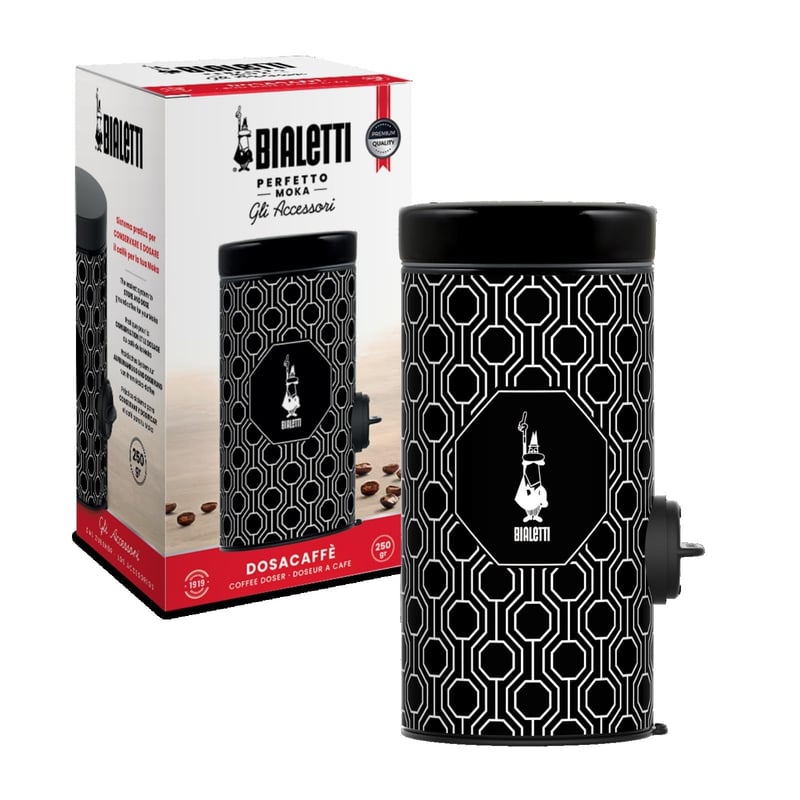 Bialetti posuda za doziranje i pohranu kave s oznakama, za Moka kafetijere od 1 do 9 šalica, za 250 g mljevene kave, crna