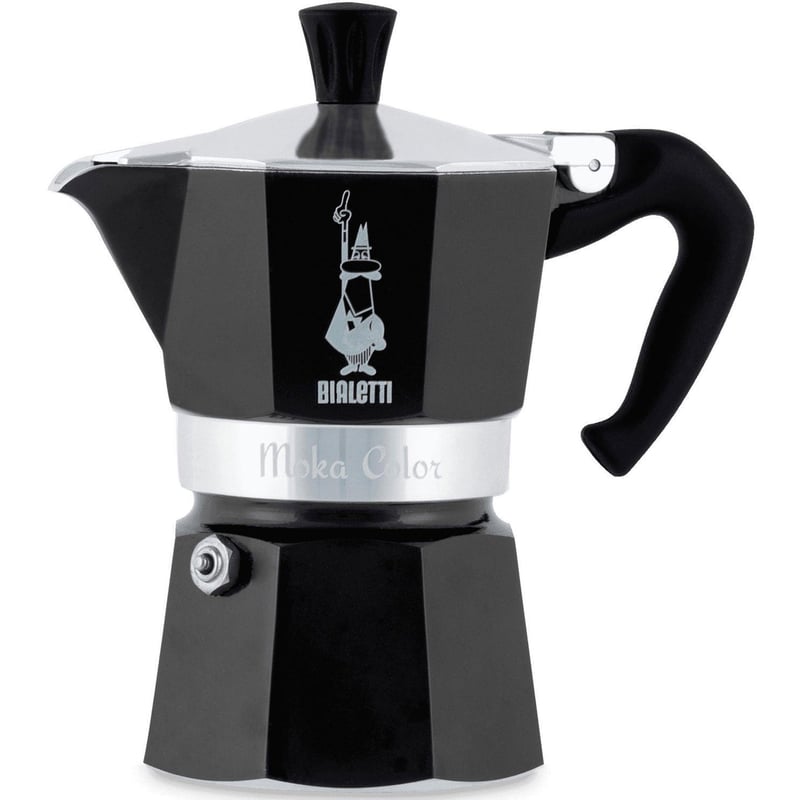 Bialetti Moka Color moka kafetijera za 3 šalice (130 ml) aluminijska crna - Talijanska tradicionalna moka posuda za espresso