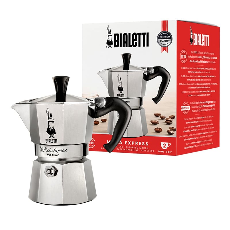Hliníkový kávovar Bialetti Moka Express na 2 šálky, 90 ml, strieborno-čierny, na sporák