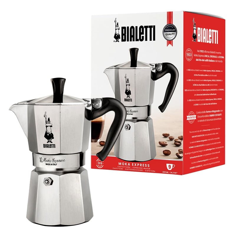 Cafetieră Bialetti Moka Express, Aluminiu, 9 cești, 420 ml, Argintiu