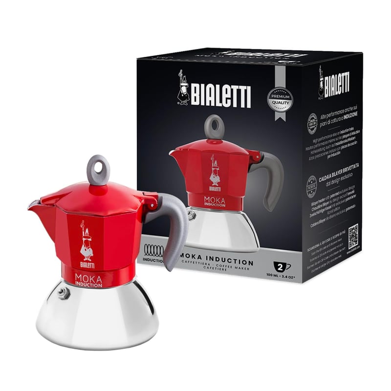 Kávovar Bialetti Moka Induction 2 šálky 100 ml červený