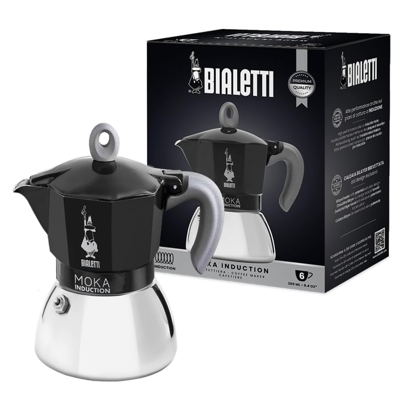 Bialetti Moka Induction kafetijera za 6 šalica espressa (270 ml) crna - Indukcijsko kuhalo za kavu prikladno za sve vrste štednjaka