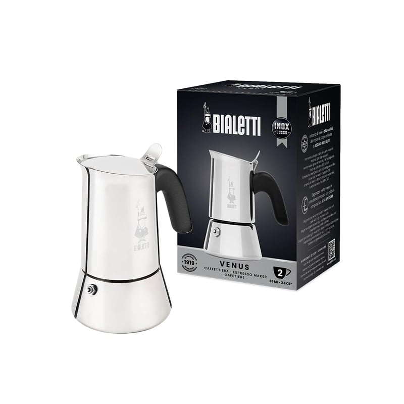 Bialetti New Venus moka posuda, nehrđajući čelik - za 2 šalice (85 ml) - srebrna