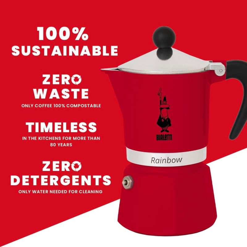 Bialetti Rainbow Moka Kávéfőző 3 Személyes Alumínium Espresso Készülék - 6-cup, Red