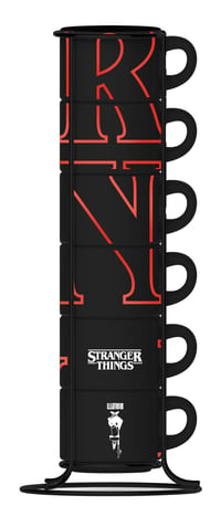 Set 6 Cești de Espresso Stivuibile Bialetti Stranger Things - Luminează în întuneric, Fluorescente, 80 ml, Negru 1