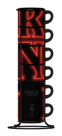 Set 6 Cești de Espresso Stivuibile Bialetti Stranger Things - Luminează în întuneric, Fluorescente, 80 ml, Negru 2