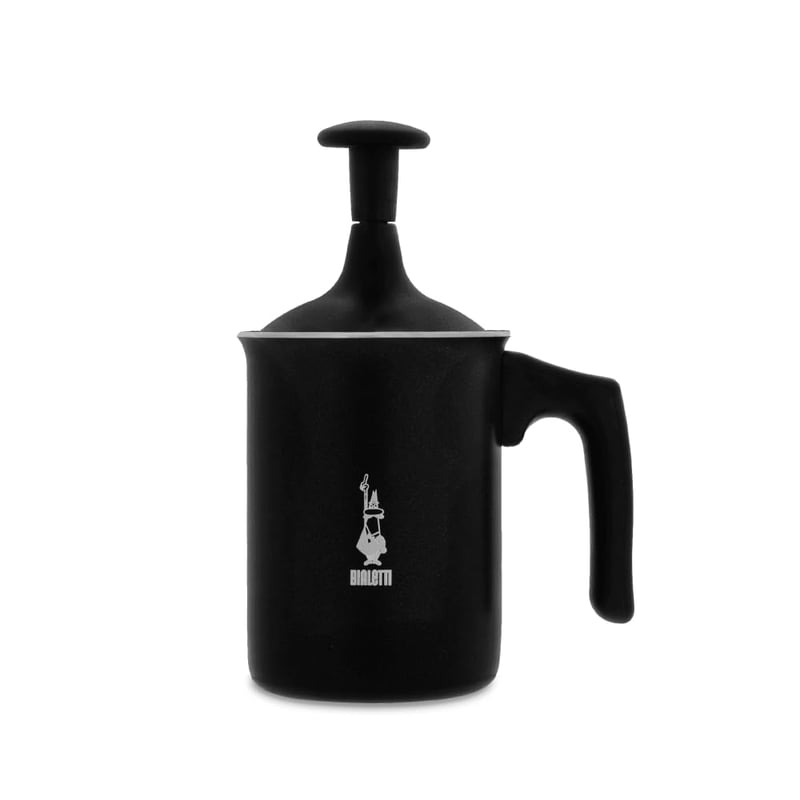Manuálny napeňovač mlieka Bialetti Tutto Crema 160 ml, nepriľnavý hliník s dvojitým sitkom pre krémovú mliečnu penu, čierny