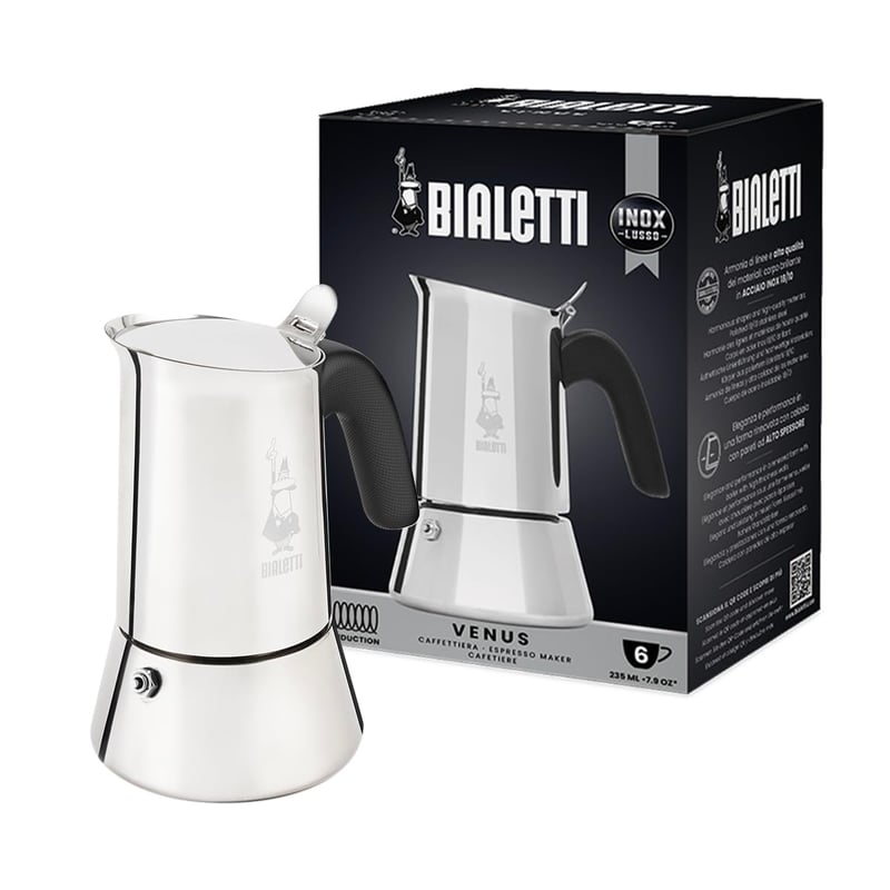 Bialetti Venus indukcijsko kuhalo za kavu od nehrđajućeg čelika, 6 šalica, 235 ml, za sve vrste štednjaka, srebrno
