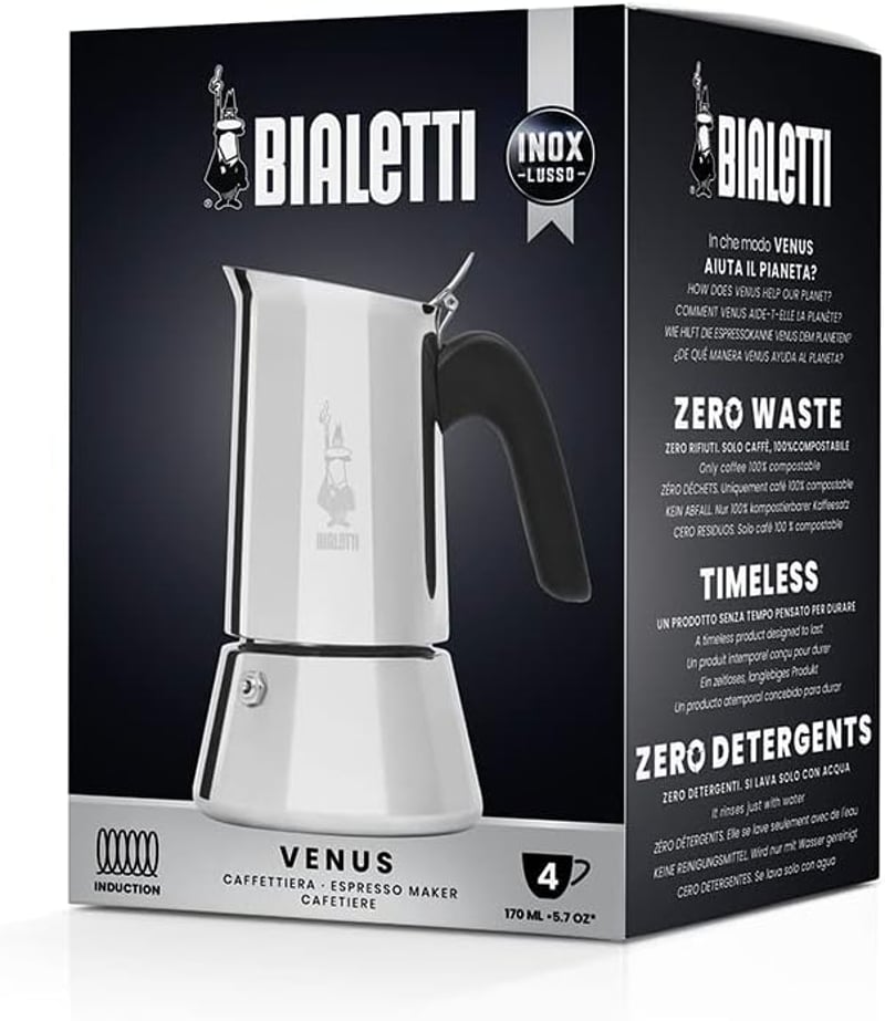 Bialetti Venus Indukciós Moka Kanna Rozsdamentes Acél 4 Csészés - 4 cups, New Venus