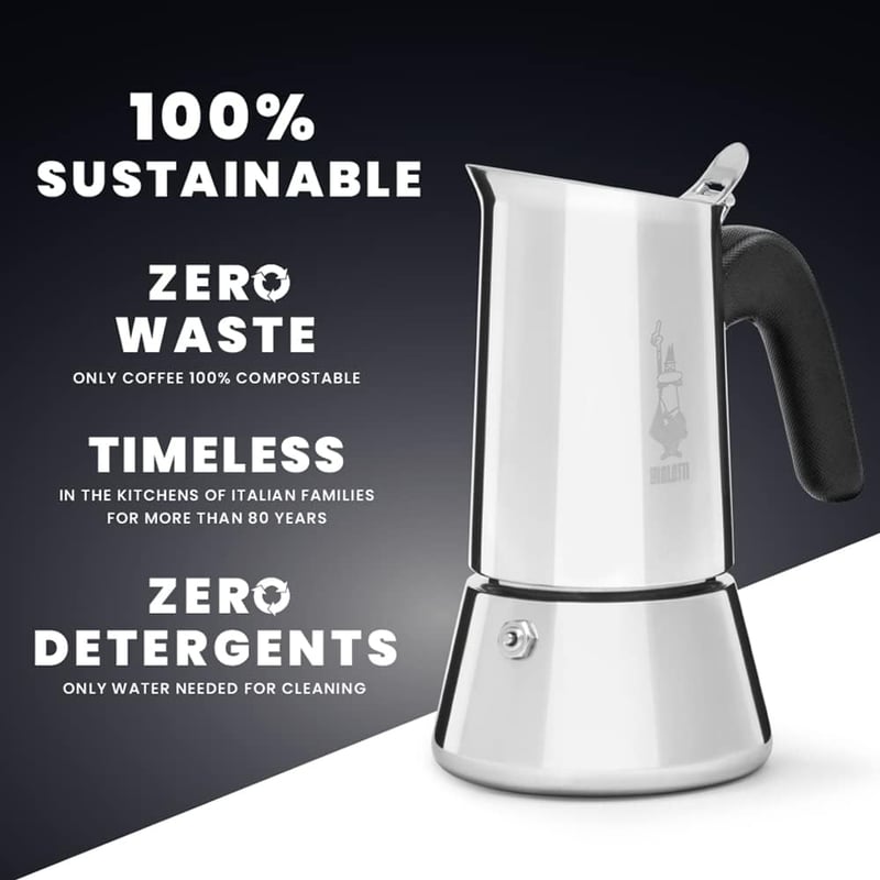 Bialetti Venus Moka Kanna Rozsdamentes Acél 2 Személyes 85ml Gázhoz Elektromos Főzőlaphoz - 2 cup, New Venus