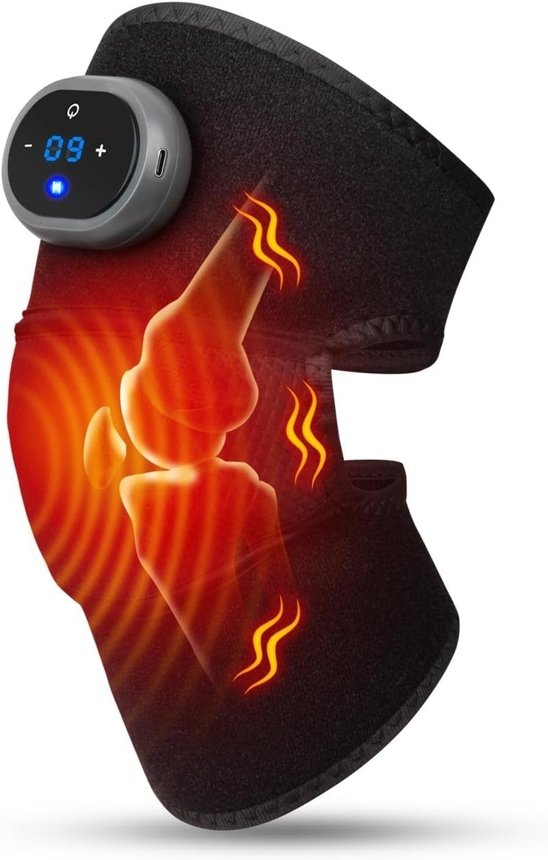 Aparat de masaj pentru genunchi BIBIRE cu termoterapie și vibrații, ameliorarea durerilor articulare, pentru coate, umeri, ligamente și întinderi musculare, două curele reglabile, pentru uz casnic