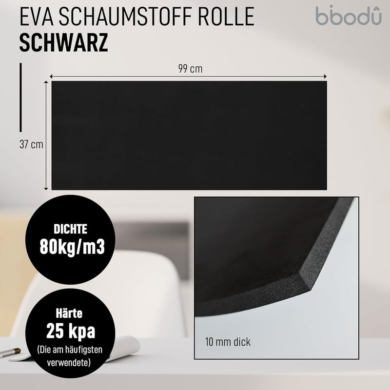 BIBODU EVA Hab Tekercs 10 mm Fekete - 99x37 cm Cosplay Barkács Hab 80 kg/m3 Sűrűség DIY Kézműves Projektek