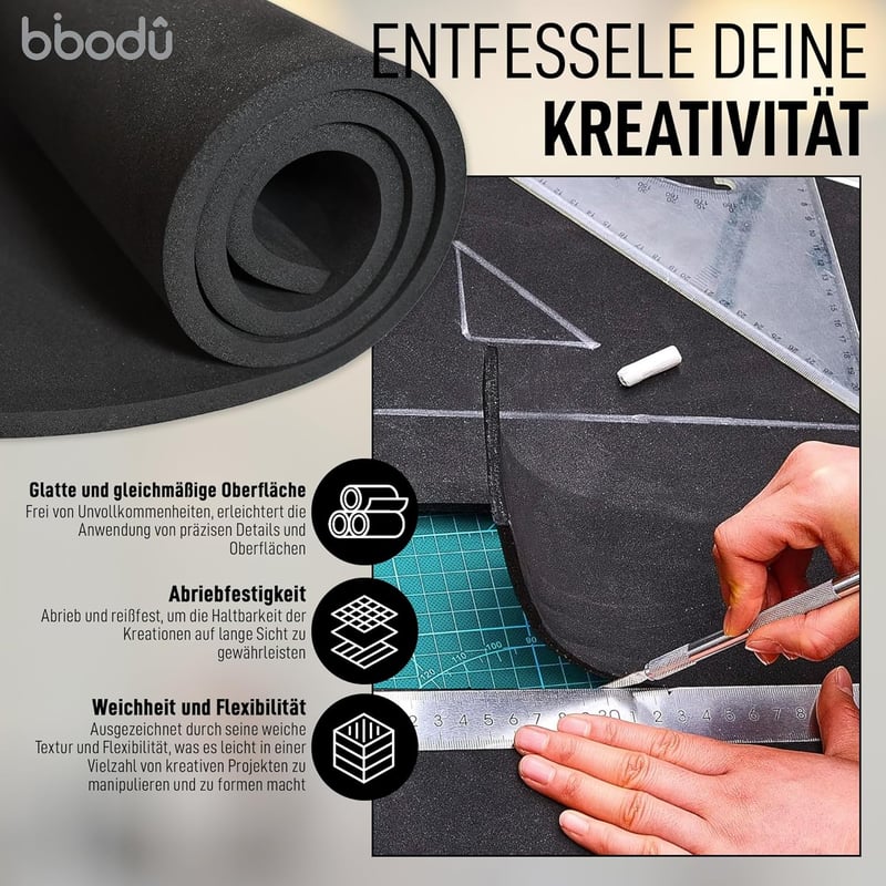 BIBODU EVA Hab Tekercs 10 mm Fekete - 99x37 cm Cosplay Barkács Hab 80 kg/m3 Sűrűség DIY Kézműves Projektek