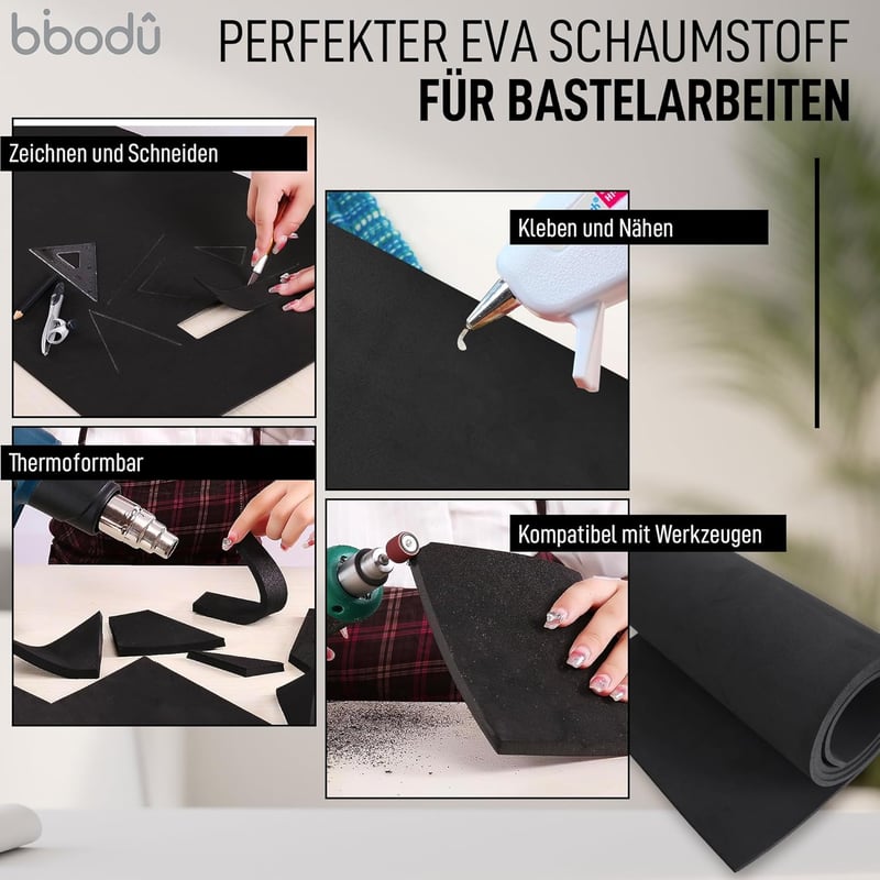 BIBODU EVA Hab Tekercs 10 mm Fekete - 99x37 cm Cosplay Barkács Hab 80 kg/m3 Sűrűség DIY Kézműves Projektek