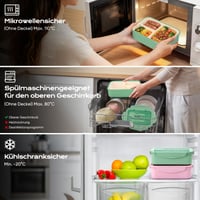 BIBURY Bento box na obed 1400 ml, nepriepustný, 3-priehradkový obedový box s príborom, vhodný do mikrovlnnej rúry, zelený 4