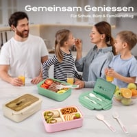 BIBURY Bento box na obed 1400 ml, nepriepustný, 3-priehradkový obedový box s príborom, vhodný do mikrovlnnej rúry, zelený 8