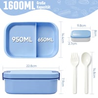 BIBURY Bento box, desiatový box pre deti aj dospelých, 1,9 l, 4 priehradky, s príborom a 2 nádobkami na omáčku, bez BPA, vhodný do mikrovlnky a umývačky riadu, sivý 3
