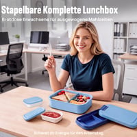 BIBURY Bento box, desiatový box pre deti aj dospelých, 1,9 l, 4 priehradky, s príborom a 2 nádobkami na omáčku, bez BPA, vhodný do mikrovlnky a umývačky riadu, sivý 4