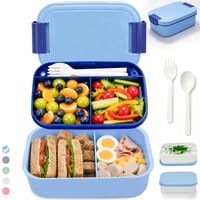 BIBURY Bento box, desiatový box pre deti aj dospelých, 1,9 l, 4 priehradky, s príborom a 2 nádobkami na omáčku, bez BPA, vhodný do mikrovlnky a umývačky riadu, sivý 1