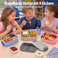 BIBURY Bento box, desiatový box pre deti aj dospelých, 1,9 l, 4 priehradky, s príborom a 2 nádobkami na omáčku, bez BPA, vhodný do mikrovlnky a umývačky riadu, sivý 8