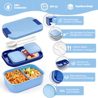 BIBURY Bento box, desiatový box pre deti aj dospelých, 1,9 l, 4 priehradky, s príborom a 2 nádobkami na omáčku, bez BPA, vhodný do mikrovlnky a umývačky riadu, sivý 5
