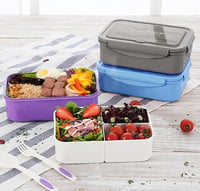 BIBURY Ételhordó 1400ml Szivárgásmentes 3 Rekeszes Bento Box Evőeszközzel Kék 2