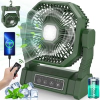 BIBURY Kemping Ventilátor LED Lámpával - 10000mAh Akkumulátoros Asztali Ventilátor Távirányítóval, 4 Sebességgel, Időzítővel, Powerbank Funk 1