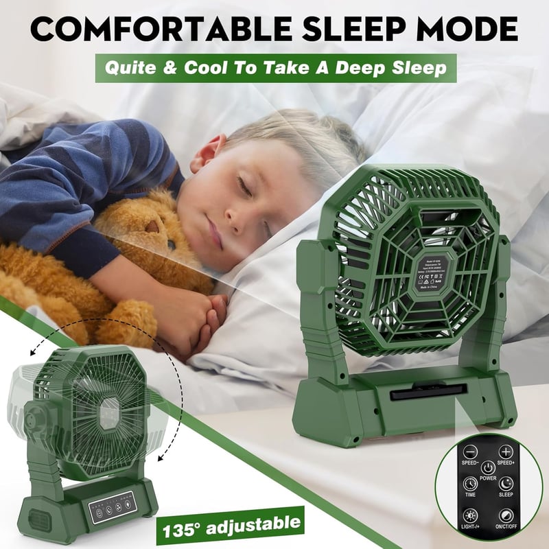 BIBURY Kemping Ventilátor LED Lámpával - 10000mAh Akkumulátoros Asztali Ventilátor Távirányítóval, 4 Sebességgel, Időzítővel, Powerbank Funk