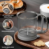 Sită de Făină cu O Mână Bibykivn, Presărător de Zahăr Pudră cu Scală, Distribuitor Manual de Făină, Sită Dublă din Oțel Inoxidabil pentru Pudră de Migdale, Zahăr Pudră, Pudră de Cacao, Scorțișoară 4