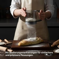 Sită de Făină cu O Mână Bibykivn, Presărător de Zahăr Pudră cu Scală, Distribuitor Manual de Făină, Sită Dublă din Oțel Inoxidabil pentru Pudră de Migdale, Zahăr Pudră, Pudră de Cacao, Scorțișoară 3