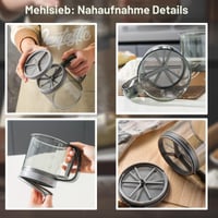 Sită de Făină cu O Mână Bibykivn, Presărător de Zahăr Pudră cu Scală, Distribuitor Manual de Făină, Sită Dublă din Oțel Inoxidabil pentru Pudră de Migdale, Zahăr Pudră, Pudră de Cacao, Scorțișoară 5
