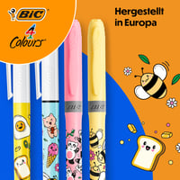 Guľôčkové pero BIC 4 Colours Decors Kawaii so stredným hrotom (1,0 mm) + zvýrazňovač BIC Highlighter Grip Decors, rôzne vzory Kawaii, balenie 4 ks 5