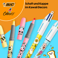 Guľôčkové pero BIC 4 Colours Decors Kawaii so stredným hrotom (1,0 mm) + zvýrazňovač BIC Highlighter Grip Decors, rôzne vzory Kawaii, balenie 4 ks 3