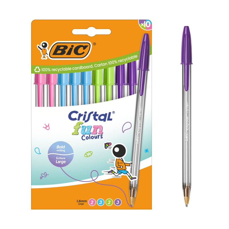 Guľôčkové pero BIC Cristal Fun so širokým hrotom (1,6 mm) - mix farieb - 10 ks