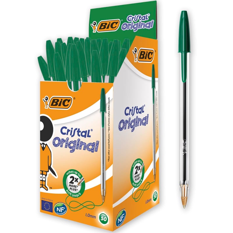 Pix BIC Cristal Original, vârf mediu (1,0 mm) - Verde, set 50 bucăți - Pentru școală și birou
